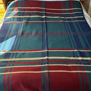 Plaid Fleece Throw Blanket in Teal, Burgundy & Cream